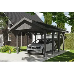 Skan Holz Wallgau - Satteldach Einzelcarport Breite 380 cm Gr. 0,5 - 380 x 500 cm Dachschalung mit Dachschindeln (schwarz) schiefergrau Holzcarport
