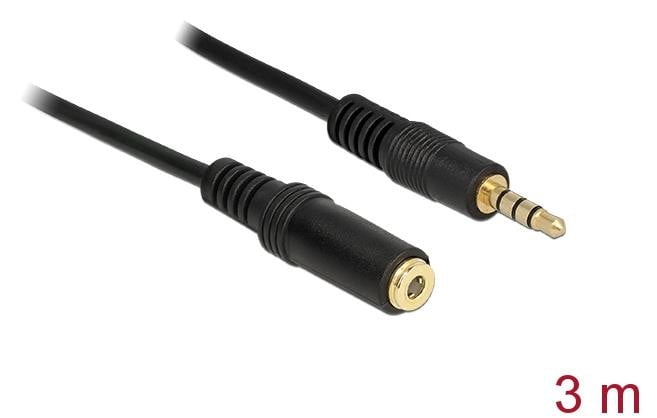 Delock Verlengkabel voor headset - 4-polige Mini-stekker (mannelijk) naar 4-polige Mini-stekker (vrouwelijk) - 3 meter - Zwart