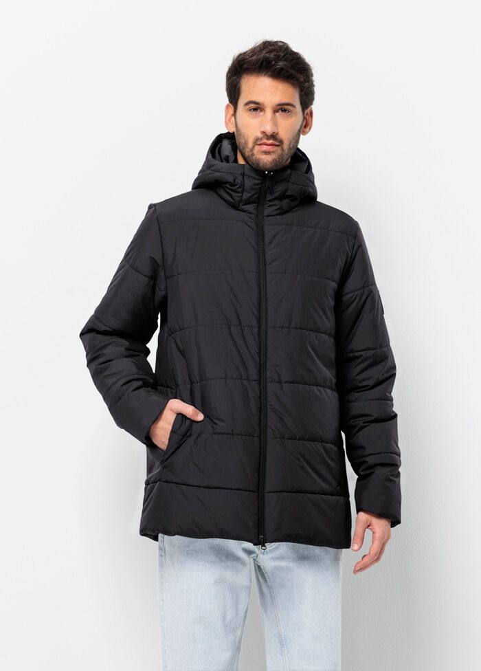 Funktionsjacke JACK WOLFSKIN "DEUTZER LONG JKT M", Herren, Gr. L (52), schwarz, Obermaterial: 100% Polyester. Futter: 100% Polyester. Füllung: 100% Polyester, Jacken Funktionsjacke, mit längerem Schnitt, winddicht, wasserabweisend, atmungsaktiv schwarz L 