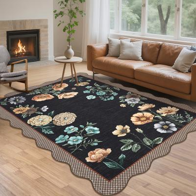 Garvee Floral Plaid Bordered Area Rug
