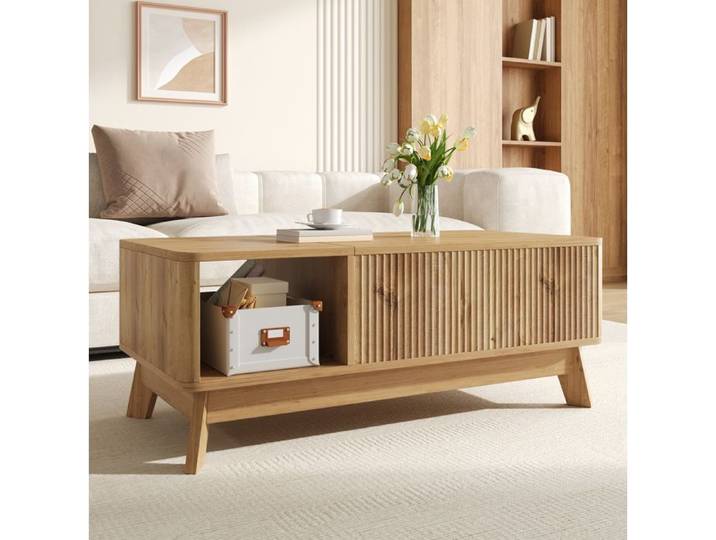 Table basse relevable AESVAR 95 x 48 x 50 cm MDF naturel avec rangement