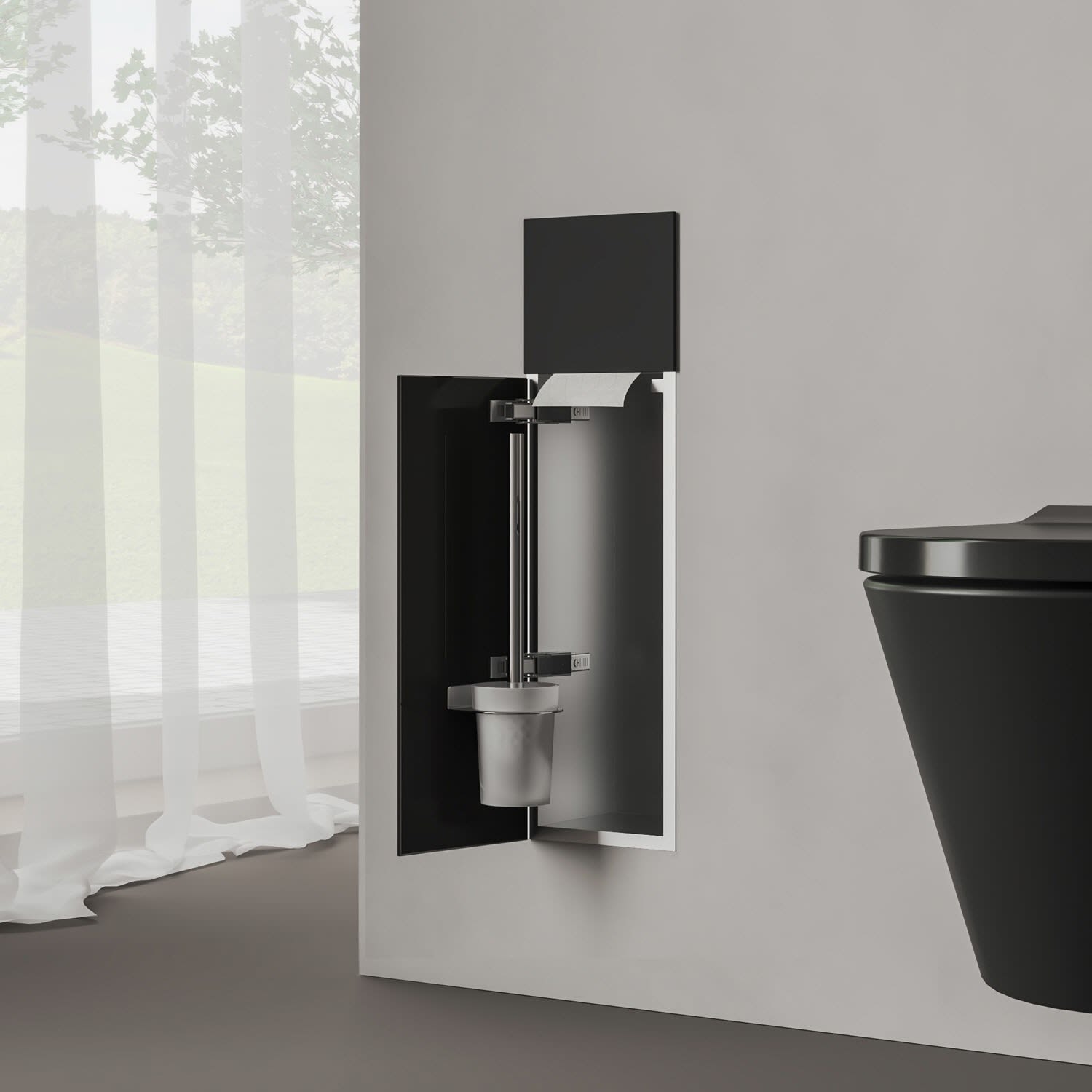 Kronenbach Cube Design WC-Modul 60 cm - Unterputz, Glasfront, Anschlag links, Accessoires, KB100262MB, schwarz matt