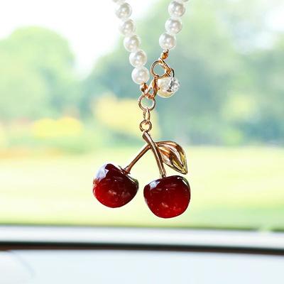 Inspire Essentials Cute Cherry Rearview Mirror Car Pendant gradient Wine Red