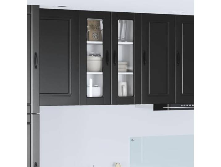 ZXQVLMRS Küchen-Wandschrank Porto Wandglas-Schrank Holzwerkstoff Schwarz Platzsparendes Wanddesign, Robuste Konstruktion, Elegante Optik