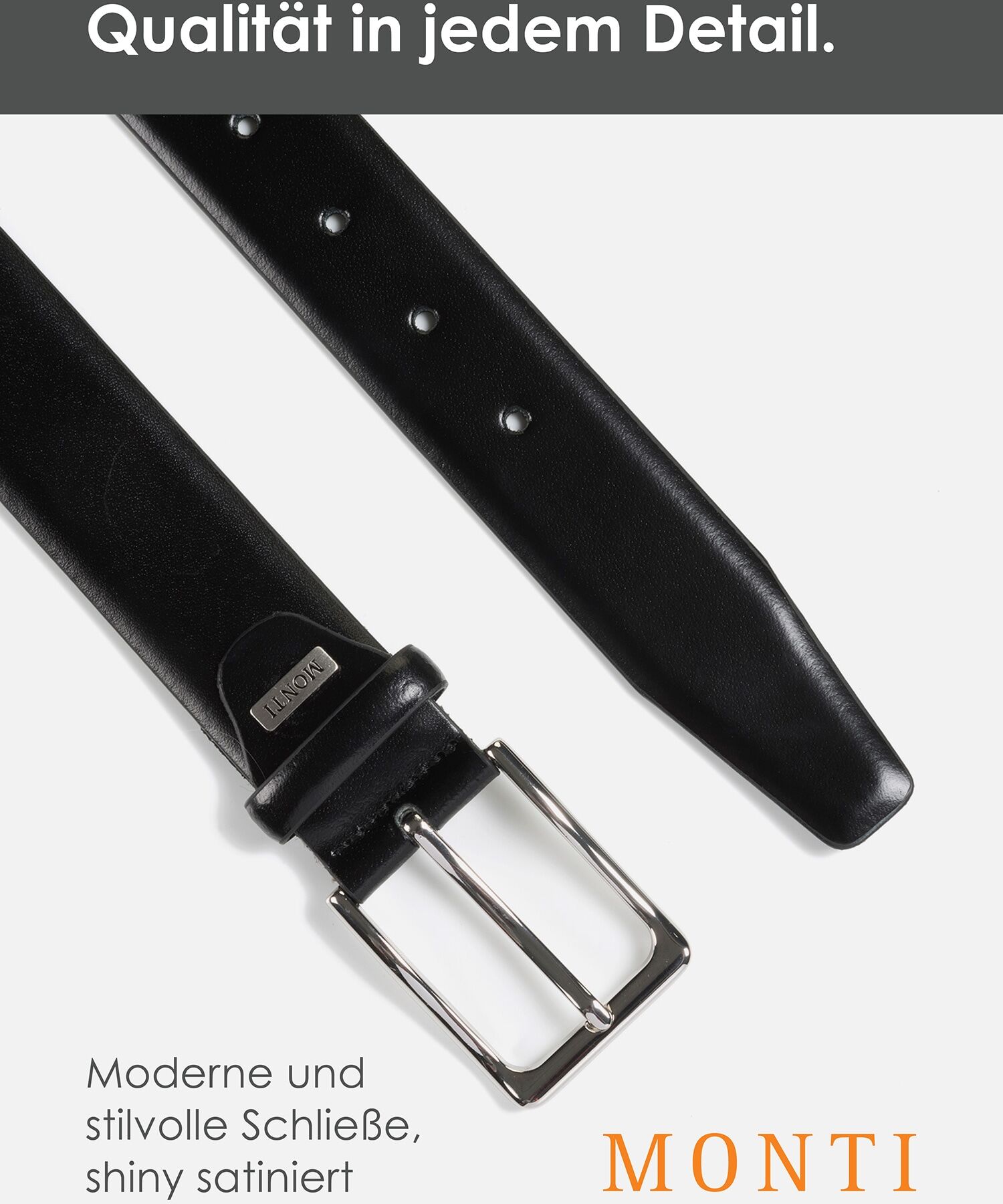 Ledergürtel MONTI "REDDING", Herren, Gr. 105, schwarz, Rindsleder, Gürtel Ledergürtel, glänzend, elegant schwarz 105