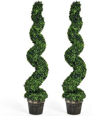 Costway 2 Pack 4 Feet Artificial Spiral Boxwood Topiary Indoor Outdoor Decor