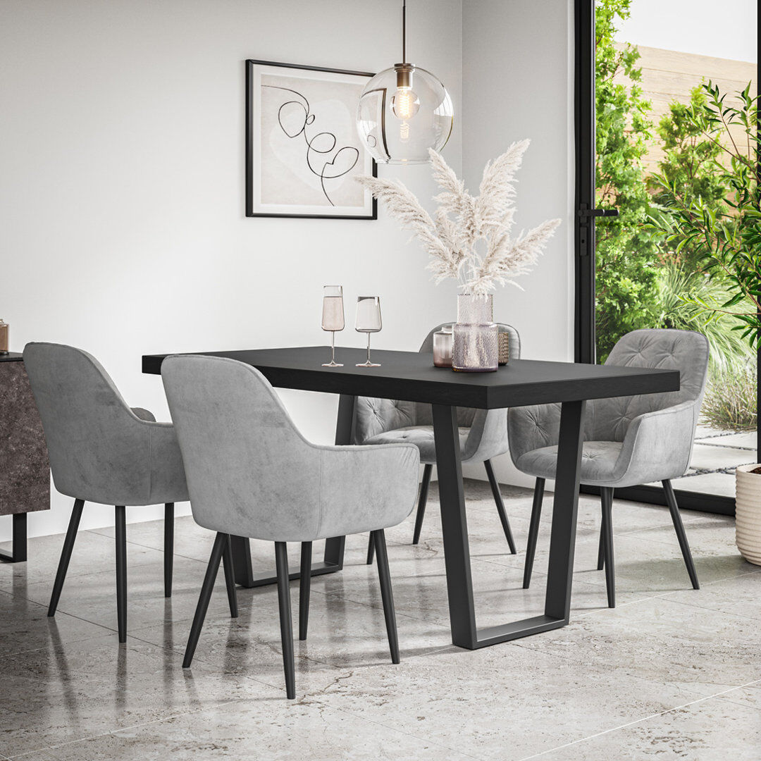 Fairmont Park Ahlina Modern Dining Table With 4 Anika velvet Chairs Set Black/Black/Grey 4