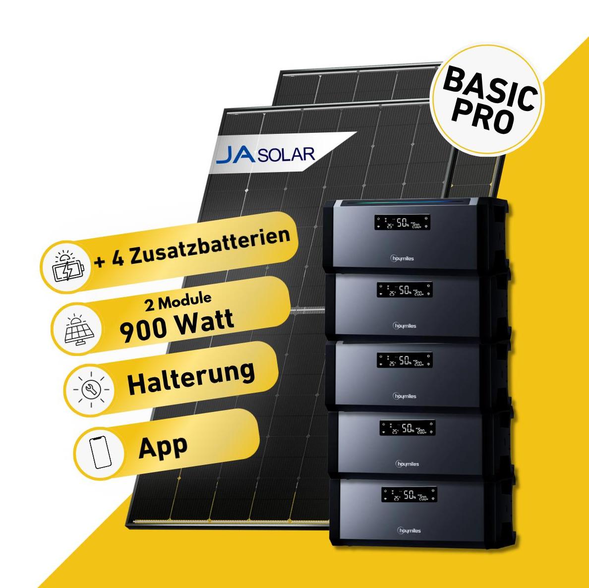 Balkonstrom Balkonkraftwerk 910W Solaranlage mit Speicher | 4xZusatzspeicher | Ziegeldachhalterung | 2xSolarmodul | Hoymiles AC1920