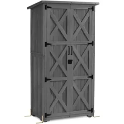 M MCombo Gartenschrank Holz, Gartenhaus Klein Wetterfest, Outdoor Gerätehaus Geräteschuppen, für Außenbereich Balkon Terrasse, 90×55×169cm, 0878