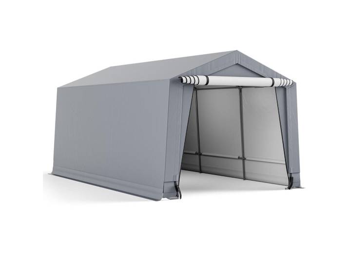 Costway Carport Garagenzelt Grau, Metall, 490x245x290 cm, Gartenzubehör, Carports