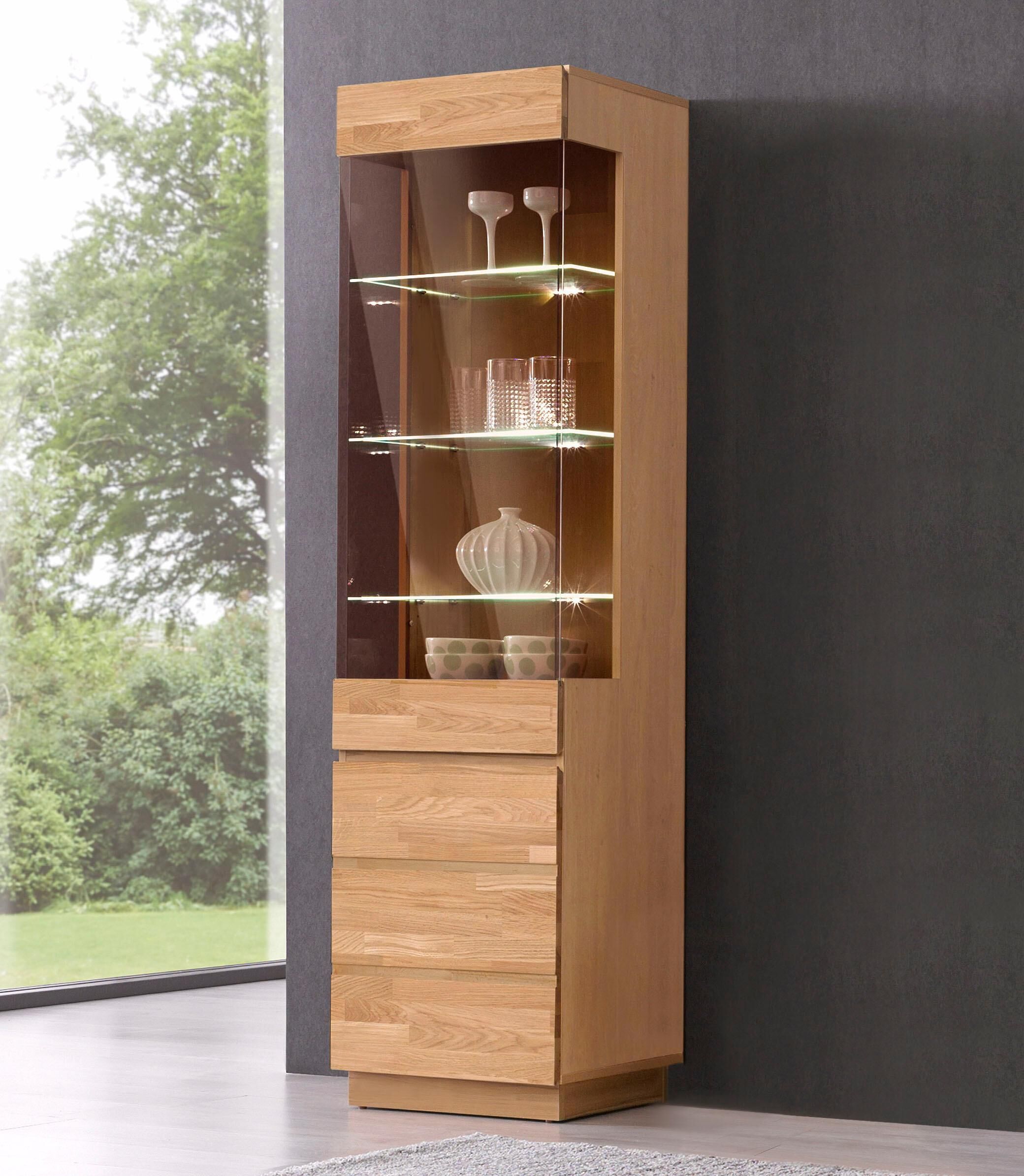 Vitrine HOME AFFAIRE, braun (eiche teilmassiv), Schränke, Vitrine, Höhe 184 cm, Türen aus Massivholz, mit Glaseinsatz eiche teilmassiv Einheitsgröße