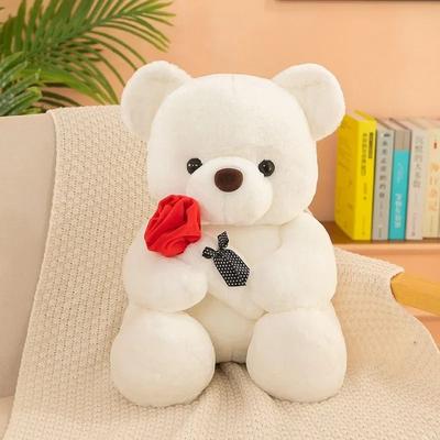 Playful Picks Romantic Valentine's Day Teddy Bear With Roses Plush Gift For Her white
