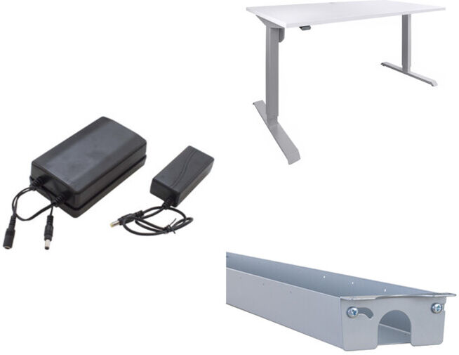 Set STIER Akku-Set 24V 1,7Ah + Elektrisch Hhenverstellbarer Schreibtisch + Universal-Kabelkanal