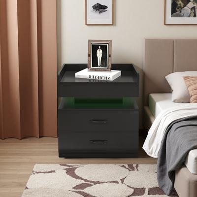ZWYO HOSIMU 19.29 Inch MDF Nightstand with LED Strip Light, 2 Drawers, Large Storage Space, Bedside Table with Remote Control Lighting