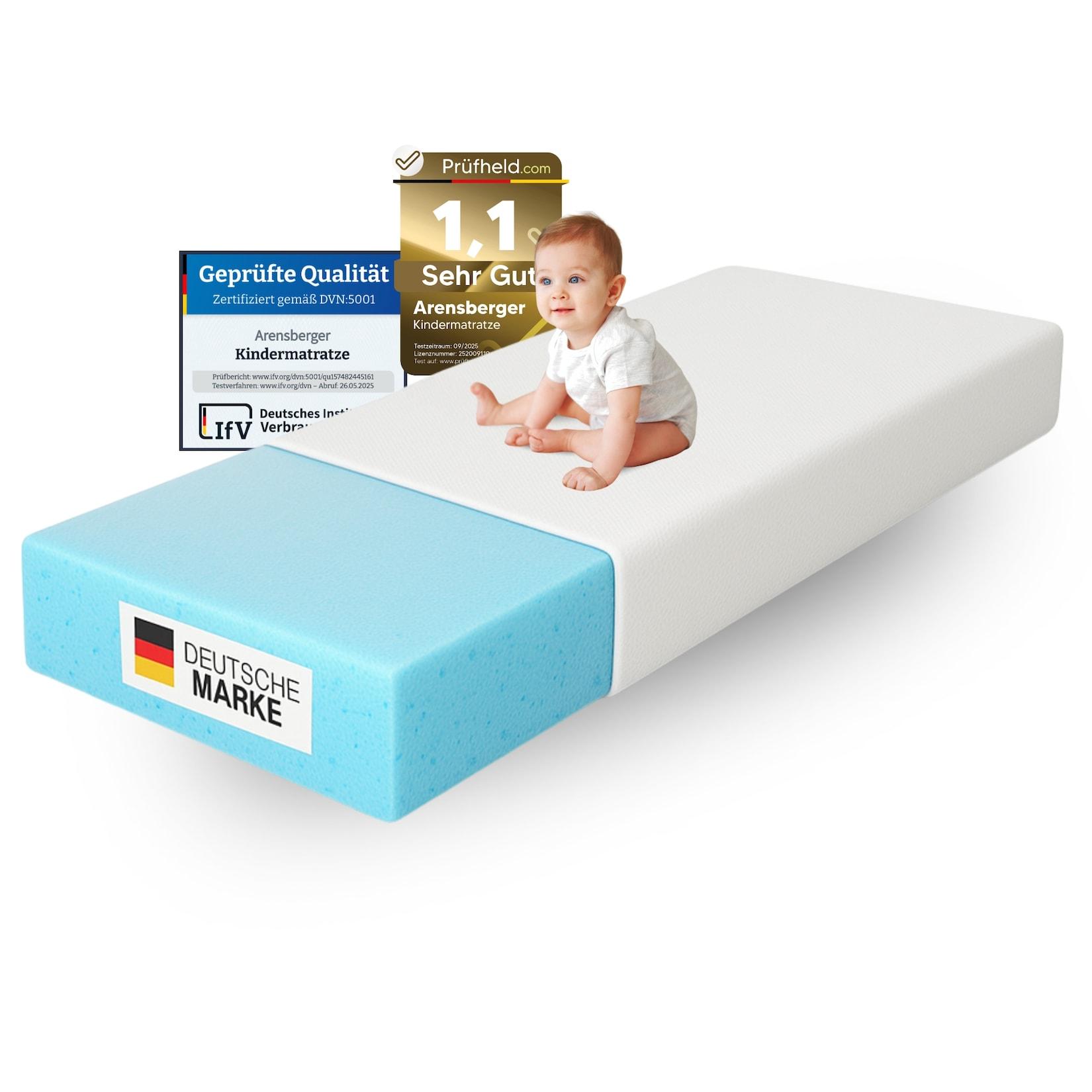 Arensberger Kindermatratze Babymatratze NORA 60x120cm Bezug waschbar & abnehmbar punktelastischer Gelschaum Jugendmatratze, allergikerfreundlich premium Bezug