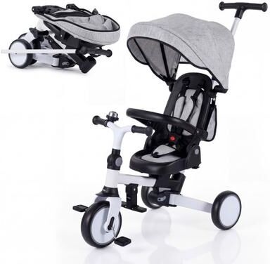 Costway 8-in-1 Folding Kids Tricycle with Removable Canopy and Push Handle-Gray