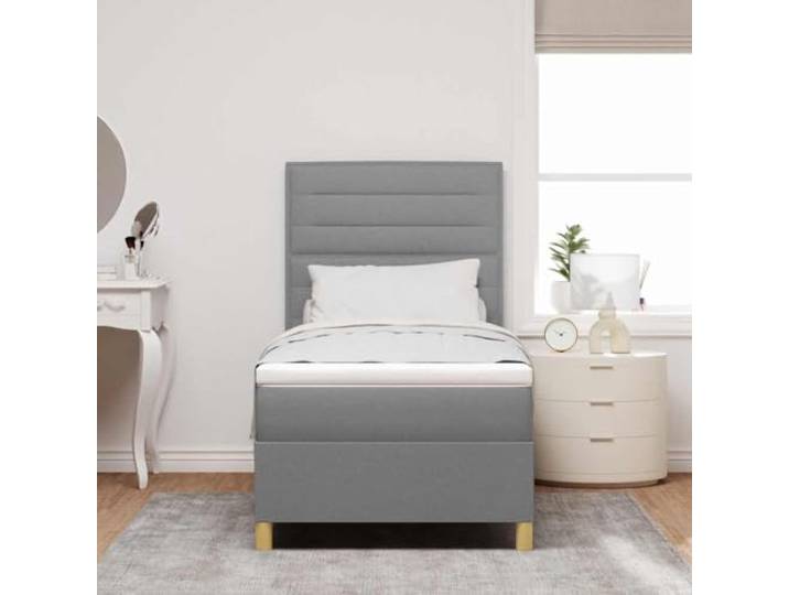 KTHLBRH Boxspringbett mit Matratze hellgrau 80 x 200 cm Verstellbares Kopfteil, ergonomisches Design, robuster Stoff, für modernes Schlafzimmer