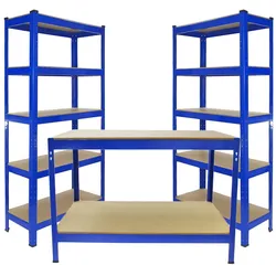 Monster Racking 2 x T-Rax Metall Aufbewahrungswerkbank 75cm Blau