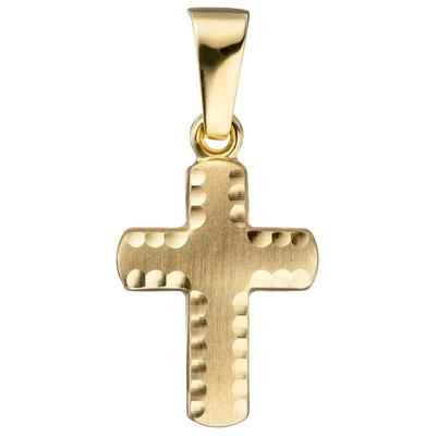 Kreuzanhänger JOBO "Anhänger Kreuz", gelb (gelbgold 585), Schmuckanhänger, Damen, Gelbgold 585, 585 Gold diamantiert