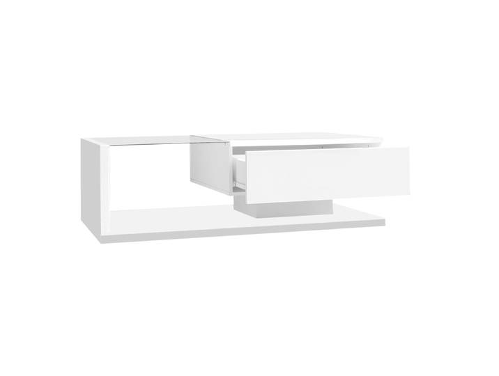 Table basse rectangulaire bois blanc laqué, tiroir rangement