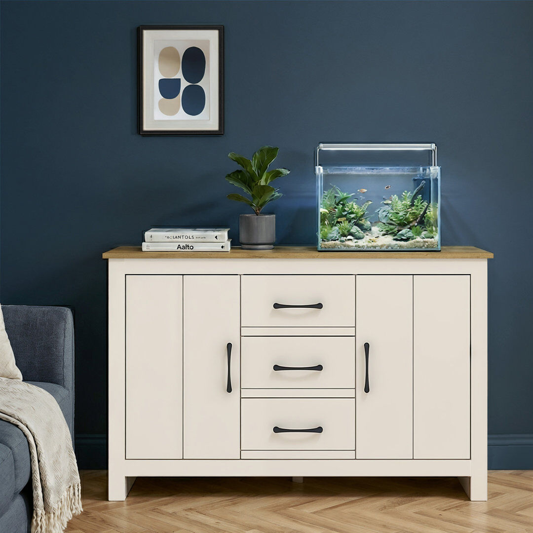 17 Stories Limestone Wide 2 Door 3 Drawer Sideboard Natural 76.6cm H X 119cm W X 39.5cm D