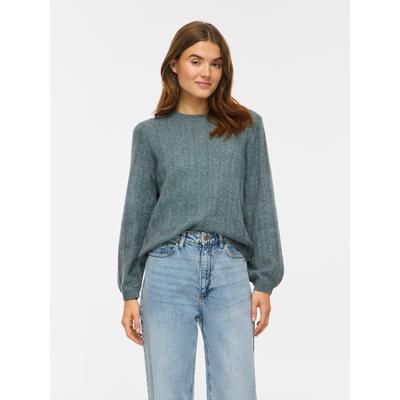 Strickpullover VILA "VILIGA POINTELLE L/S O-NECK TOP -NOOS", Damen, Gr. L, balsam grün detail:melange, Strick, Obermaterial: 97% Polyester, 3% Elasthan, meliert, normal, Rundhals, Pullover Strickpullover, Materialmix