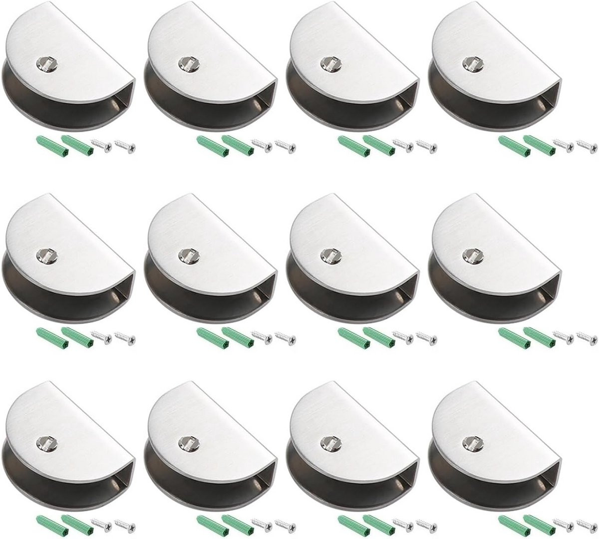 12x Verstelbare Glasklemmen RVS - Wandhouder voor Glas, Acryl en Hout (10-14mm)