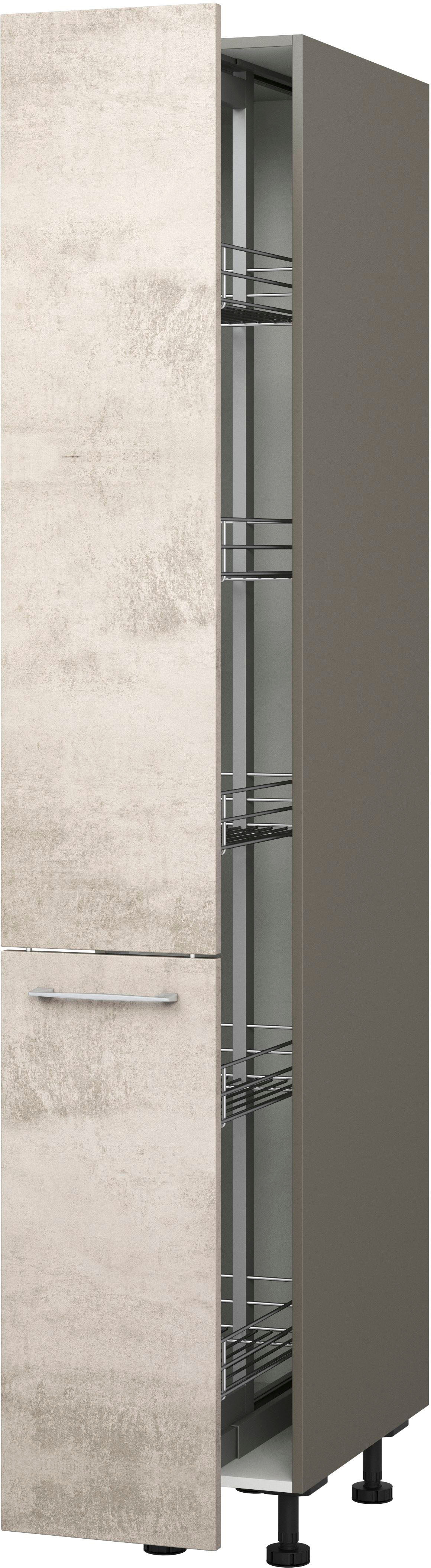 Apothekerschrank KOCHSTATION "KS-Trea SVAV30-195", grau (betonfarben hell, anthrazit), B:30cm H:195cm T:56cm, Schränke, Apothekerschrank, inklusive 5 verstellbarer Drahtkörbe, Höhe 195 cm, Breite 30 cm