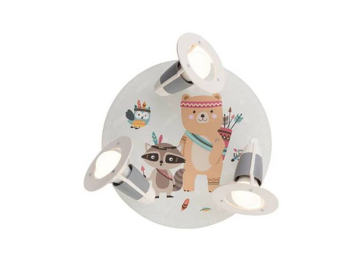 Licht-Erlebnisse Deckenstrahler JULE, ohne Leuchtmittel, Holz B: 29 cm Tiere Bunt 3x E14 Kinderzimmer