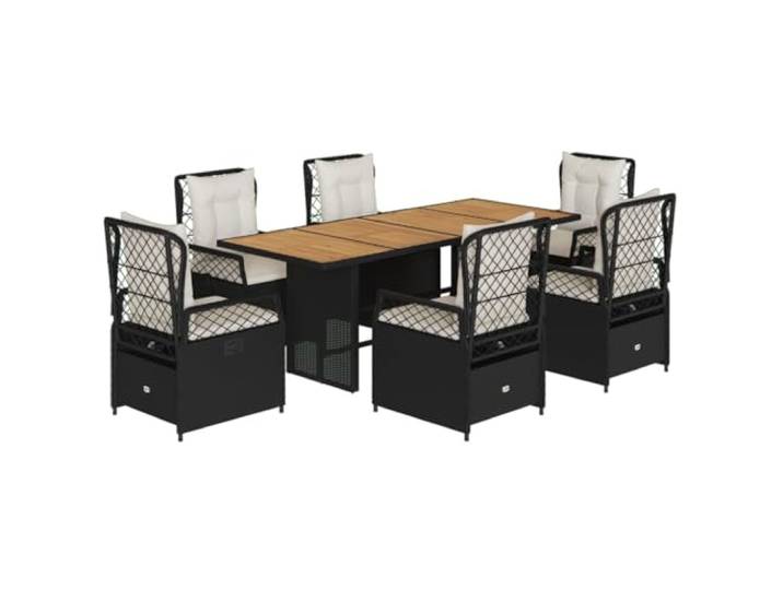 PUGYNBK Esszimmer-Set für den Garten, 7-teilig, synthetisches Rattan, schwarz