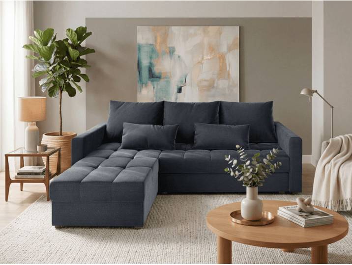 ANGEBOT Dunkelgraues ausziehbares Ecksofa ZENOVA 220x140 cm, beidseitig II. Wahl