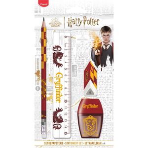 Maped Schreibset Harry Potter, 981880, 4-teilig, Bleistift, Radierer, 15 cm Lineal und Spitzer