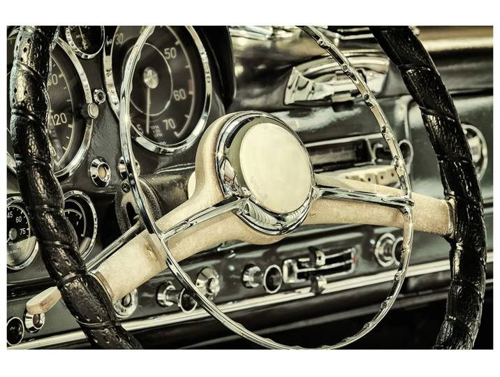 Digitaldruck auf Acrylglas Oldtimer Lenkrad image LAND / Grösse: 120 x 80 cm