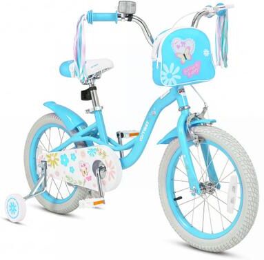 Costway 16 Inches Girls Bike with Front Bag and Streamers for 4-7 Years Blue