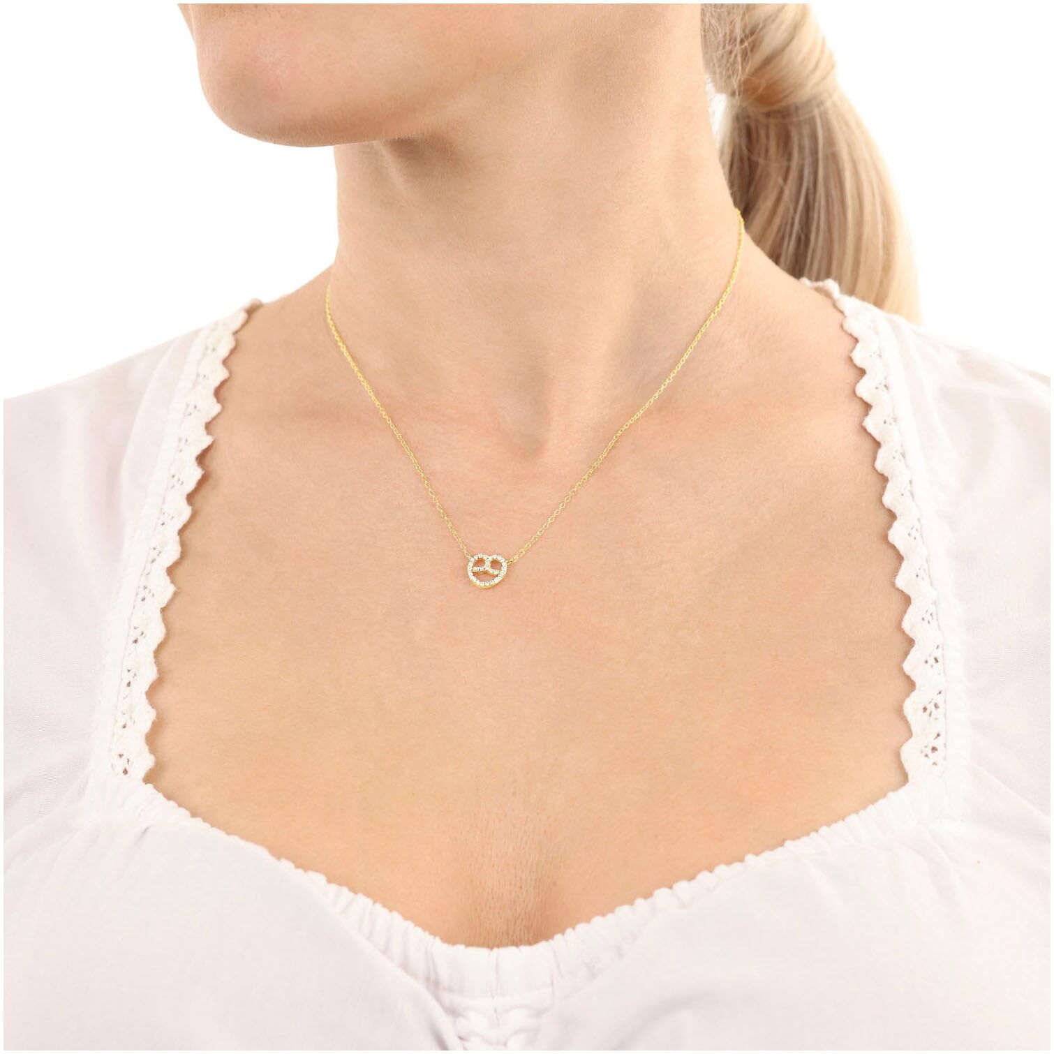 Kette mit Anhänger AMOR "Breze, Trachtenschmuck, Volksfest", gold (gelbgoldfarben, kristallweiß), Halsketten, Damen, Silber 925 (Sterlingsilber), L: 45, Kette mit Anhänger, mit Zirkonia (synth.)