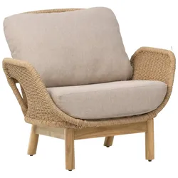 Gartensessel Lily 2er-Set Natur/Beige - Polyrattan & Teakholz, inkl. Kissen
