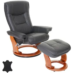 MCA Relaxsessel Halifax, Fernsehsessel Hocker, Echtleder 130kg belastbar ~ schwarz, honigfarben