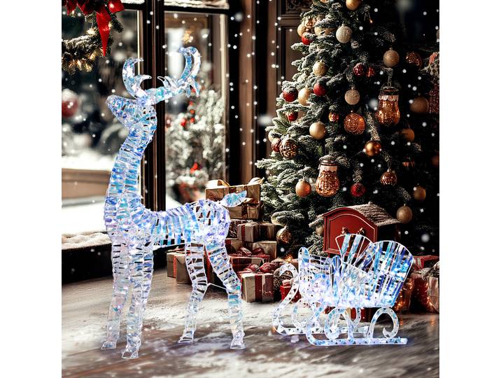 Outsunny Renne & Traîneau LED Noël Blanc Chaud Extérieur 60cm