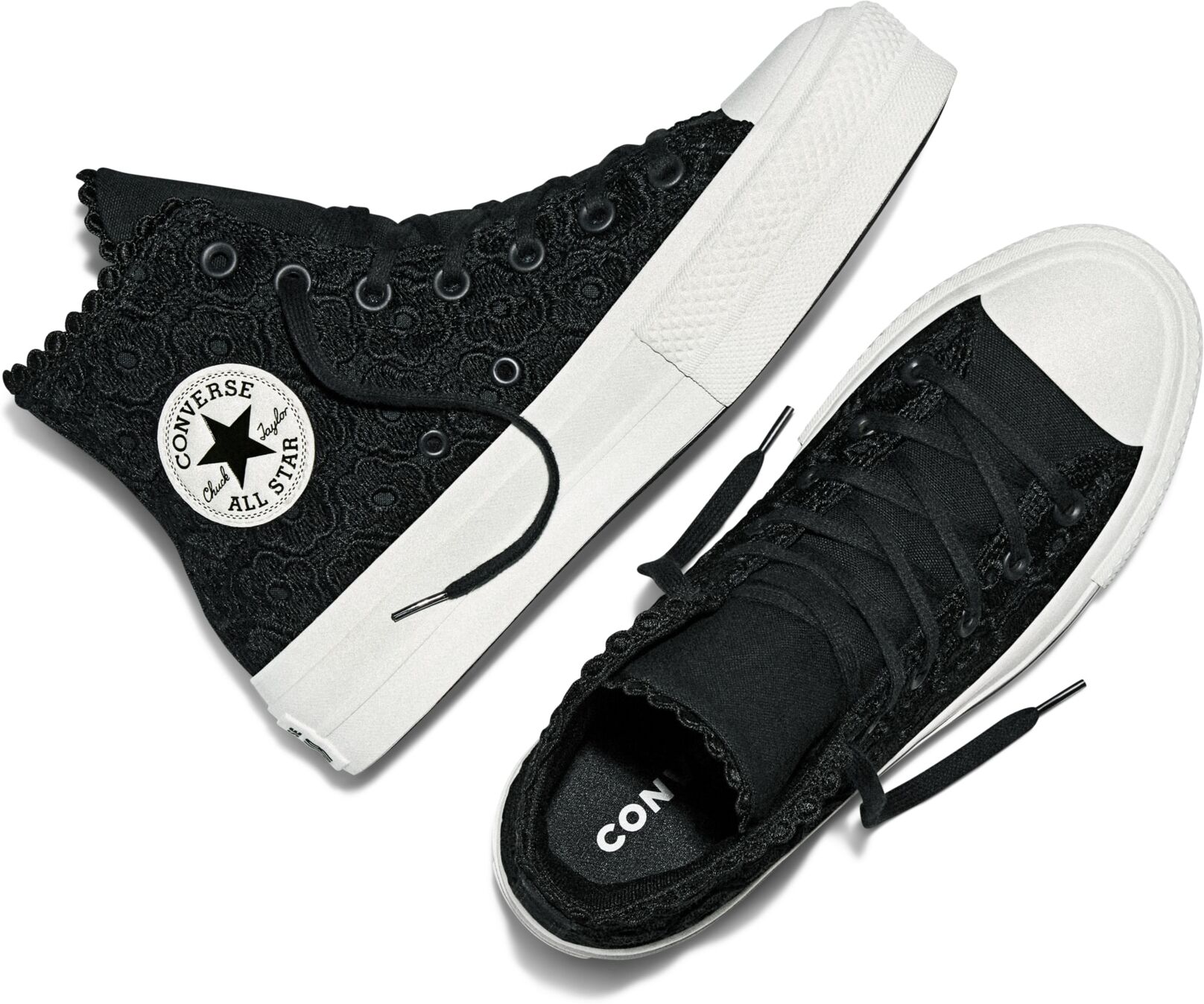 Sneaker CONVERSE "CHUCK TAYLOR ALL STAR LIFT PLATFORM CROCHET", Damen, Gr. 41, schwarz, schwarz, vintage weiß, Synthetik, Schuhe Sneaker, für vielseitige Freizeitaktivitäten, mit Gummilaufsohle schwarz, schwarz, vintage weiß 41