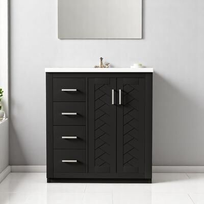 Fundinbaths 30'' Bathroom Vanity with Sink, Solid Wood Frame, 3 Drawers & 2 Soft-Close Doors, Freestanding Cabinet