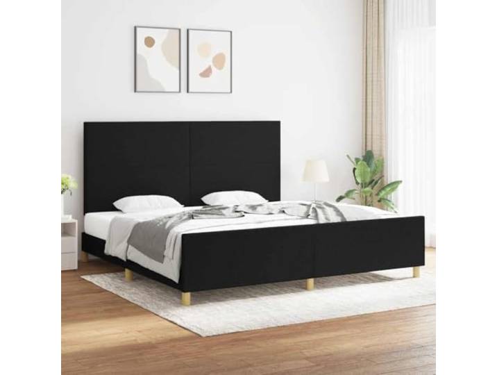 Strapazierfähiger Stoff höhenverstellbares Kopfteil Bettgestell Schwarz Bettgestell ohne Matratze Schwarz 200x200 cm Stoff mit verstellbarem Kopfteil Stabil Holz Lattenrost Doppelbettrahmen