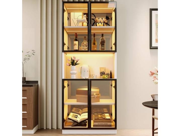 BTM LED Glasvitrine mit Spiegelrückwand für Wohnzimmer Vitrinenschrank