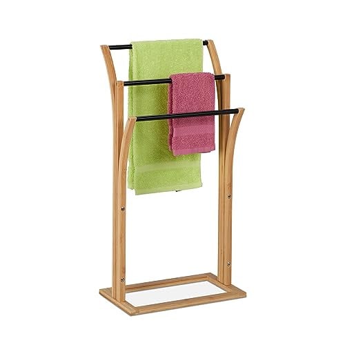 Relaxdays handdoekenrek, bamboe, bruin/zwart, H x B x D: 82 x 42 x 24 cm