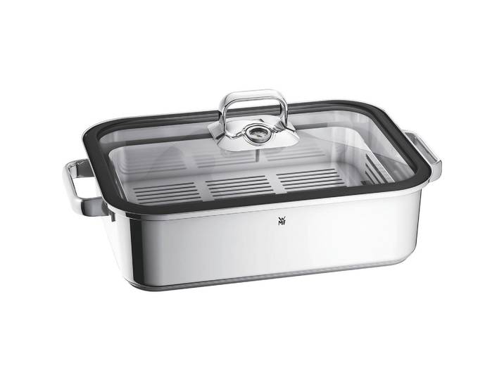 WMF Dampfbräter Vitalis, Edelstahl, Metall, 6,5 L, 27x10x41 cm, backofengeeignet,backofengeeignet, breiter Schüttrand, TransTherm®-Allherdboden, Kochen, Töpfe, Dampfgarer Töpfe