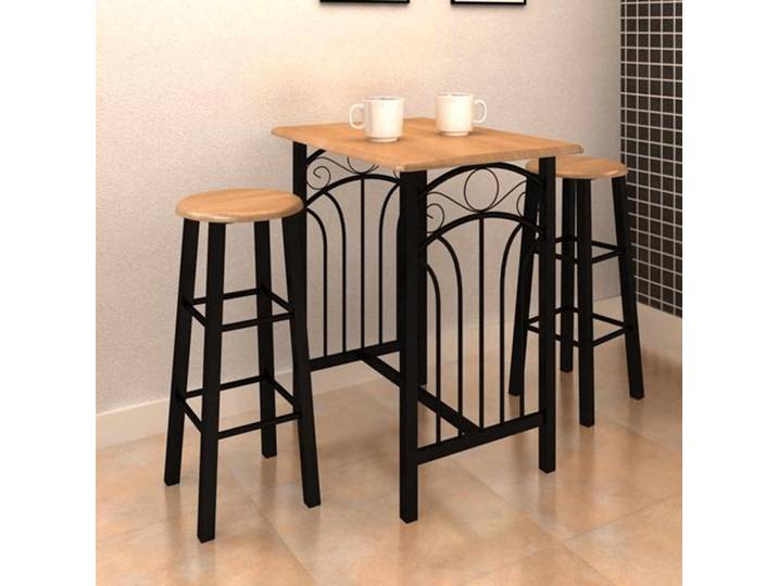 vidaXL Bartisch- und Hocker-Set 3-tlg. Holz und Stahl