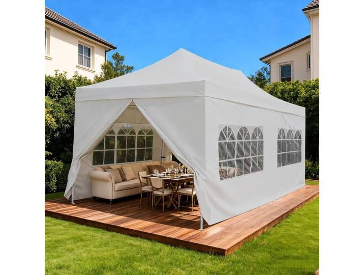Faltpavillon KONIFERA Valencia Pro , silberfarben, weiß, B/H/T: 292cm x 322cm x 580cm, Pavillons, Faltpavillon, Festival & Partyzelt, einfacher Auf & Abbau BxTxH: 3x6x3,3m