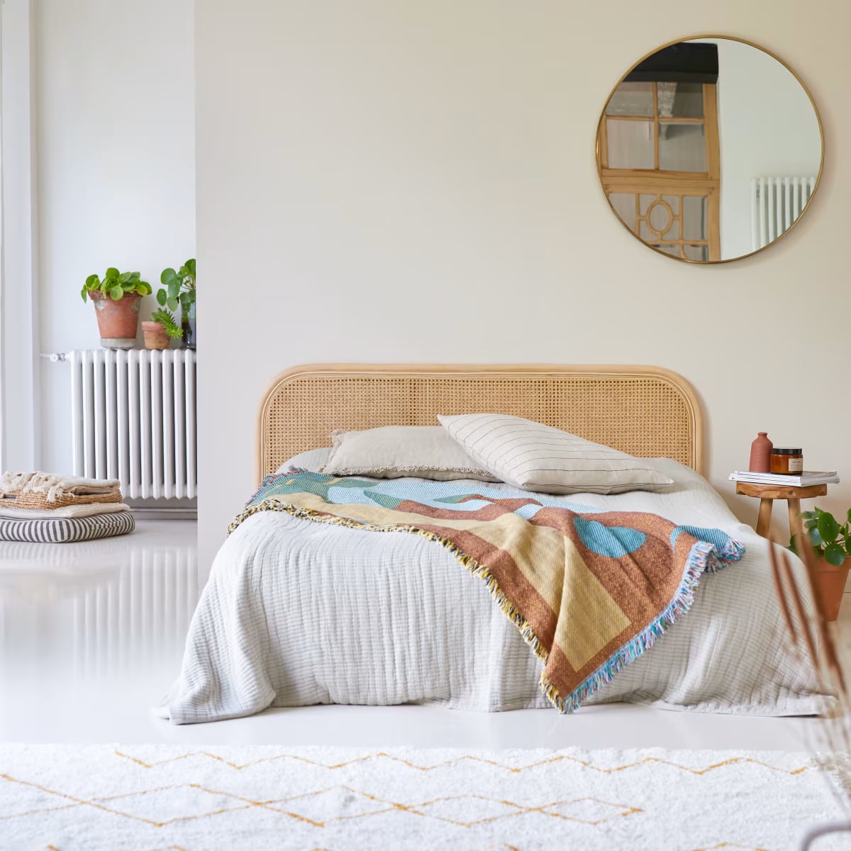 Tikamoon Hoofdbord van gevlochten rotan, Beige, Breedte: 160 cm