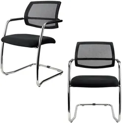 bümö Schwingstuhl mit Armlehne, Polstersitz & Netzrücken im 2er Set - Ergonomische Freischwinger Stühle stapelbar, Stuhl für Besprechung &
