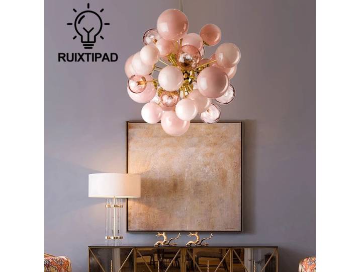 Bolles de verre boule lustre lumière pour salon décor chambre salle à manger moderne rose suspension luminaire intérieur