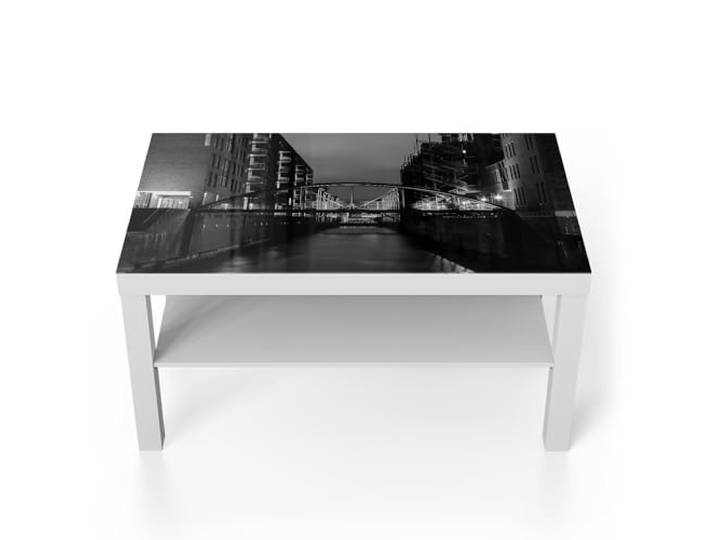 DEQORI Glastisch weiß groß 90x50 cm Motiv Brücken bei Nacht ausgefallener Beistelltisch aus Glas Hochglanz Couchtisch fürs Wohnzimmer moderner Couch Tisch mit Design